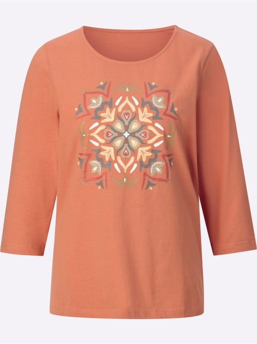 T-shirt à Manches 3/4 Pur Coton - Taille Standard - Moda Vilona - Kiabi