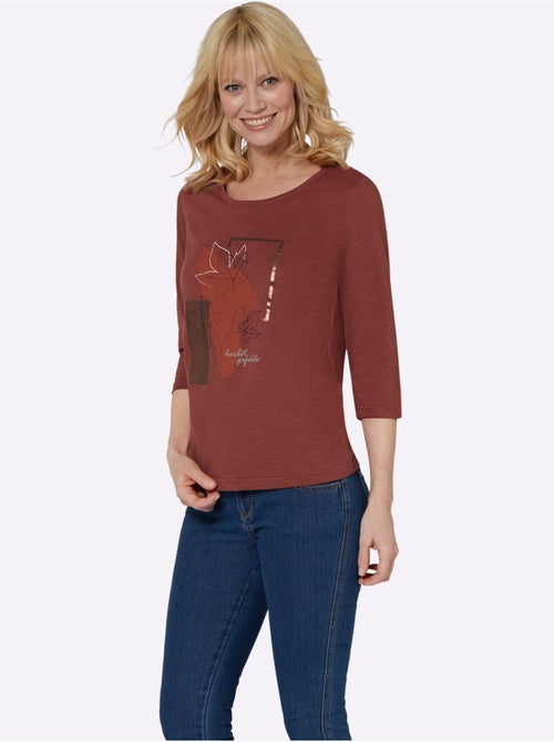 T-shirt à manches 3/4 pur coton - taille standard - moda vilona - Kiabi