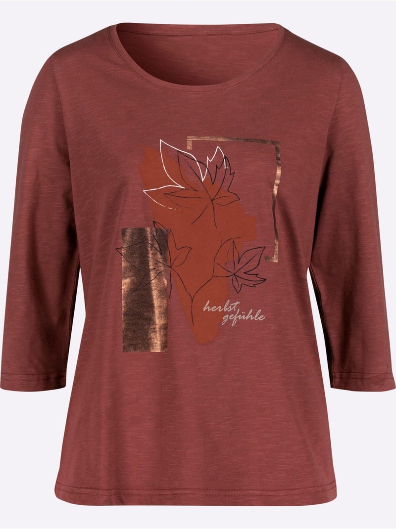 T-shirt à manches 3/4 pur coton - taille standard - moda vilona Rouge - Kiabi