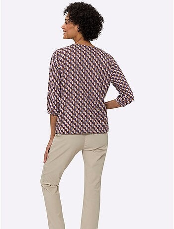 T-shirt à Manches 3/4 Pur Coton - Taille Standard - Moda Vilona