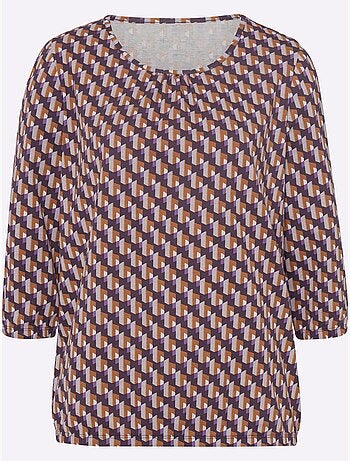 T-shirt à Manches 3/4 Pur Coton - Taille Standard - Moda Vilona
