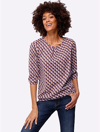T-shirt à Manches 3/4 Pur Coton - Taille Standard - Moda Vilona
