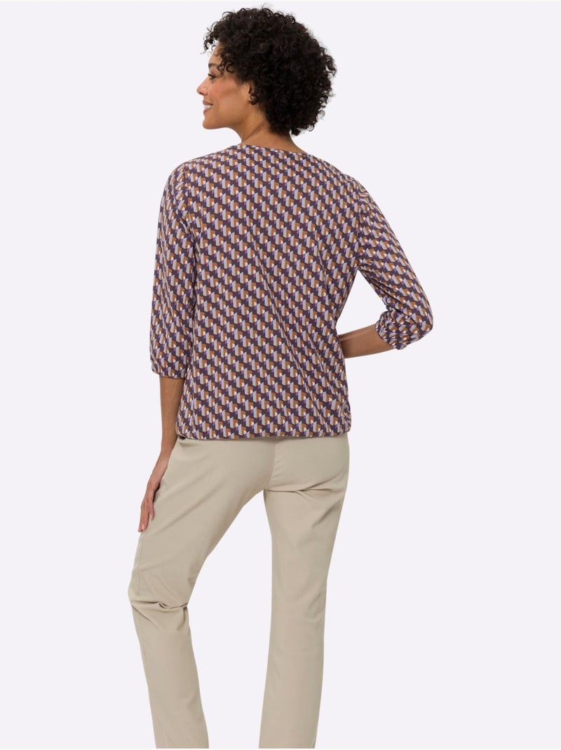 T-shirt à Manches 3/4 Pur Coton - Taille Standard - Moda Vilona Violet aubergine - Kiabi
