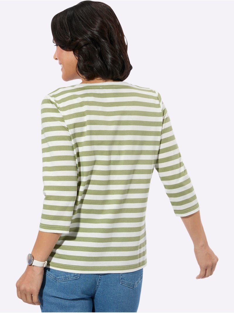 T-shirt à manches 3/4 pur coton - taille standard - witt Gris Vert Blanc - Kiabi
