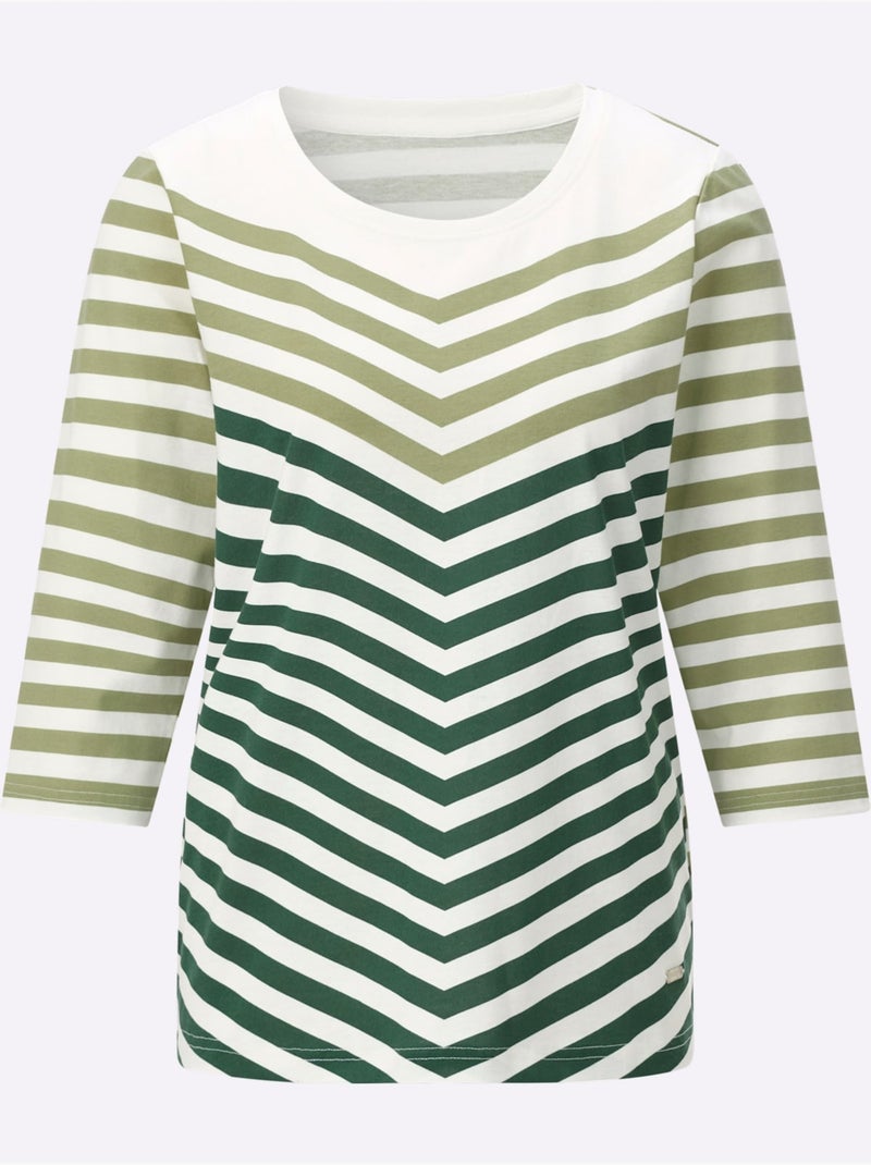 T-shirt à manches 3/4 pur coton - taille standard - witt Gris Vert Blanc - Kiabi