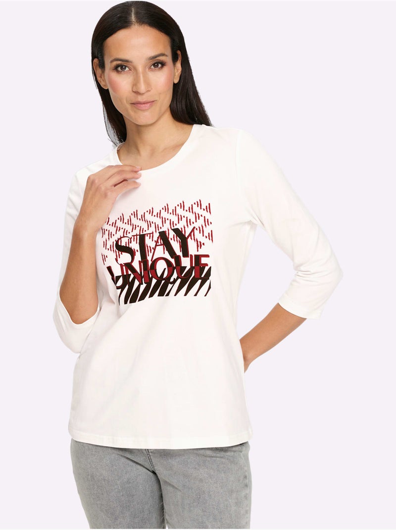 T-shirt à manches 3/4 qualité coton doux sur la peau - taille standard - helline Ecru - Kiabi
