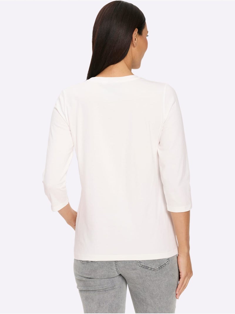 T-shirt à manches 3/4 qualité coton doux sur la peau - taille standard - helline Ecru - Kiabi