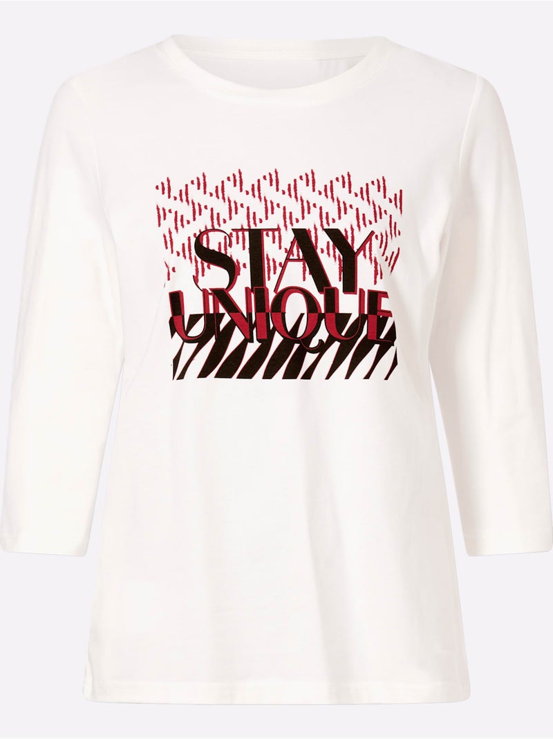 T-shirt à manches 3/4 qualité coton doux sur la peau - taille standard - helline Ecru - Kiabi