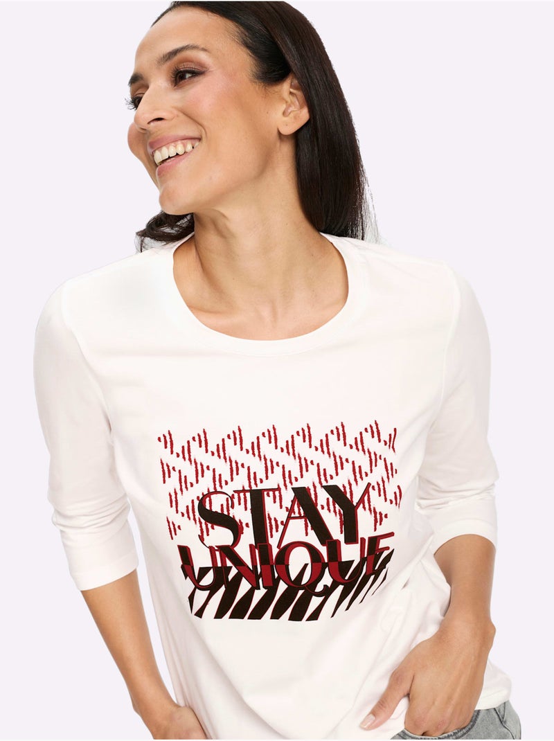 T-shirt à manches 3/4 qualité coton doux sur la peau - taille standard - helline Ecru - Kiabi