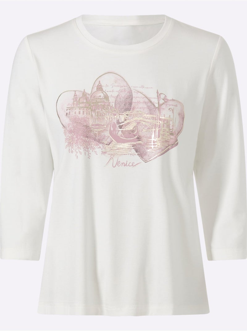 T-shirt à manches 3/4 qualité viscose douce - taille standard - helline Ecru - Kiabi