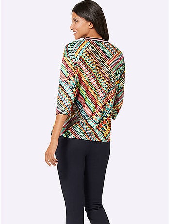 T-shirt à Manches 3/4 Ruban Rayé Sportif - Taille Standard - Moda Vilona