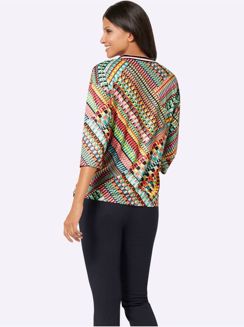 T-shirt à Manches 3/4 Ruban Rayé Sportif - Taille Standard - Moda Vilona - Kiabi