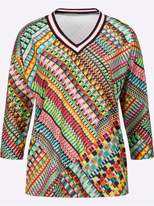 T-shirt à Manches 3/4 Ruban Rayé Sportif - Taille Standard - Moda Vilona - Kiabi