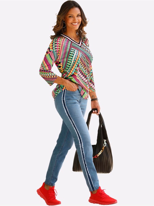 T-shirt à Manches 3/4 Ruban Rayé Sportif - Taille Standard - Moda Vilona - Kiabi
