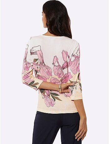 T-shirt à Manches 3/4 Superbe Motif Floral - Taille Standard - Helline