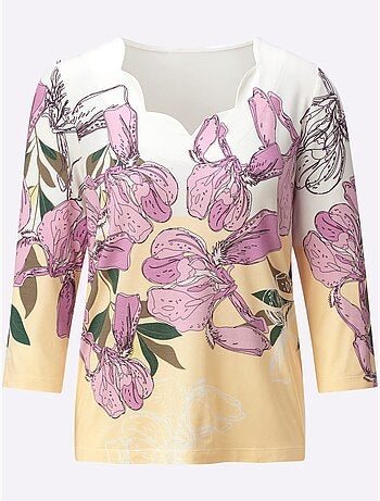 T-shirt à Manches 3/4 Superbe Motif Floral - Taille Standard - Helline