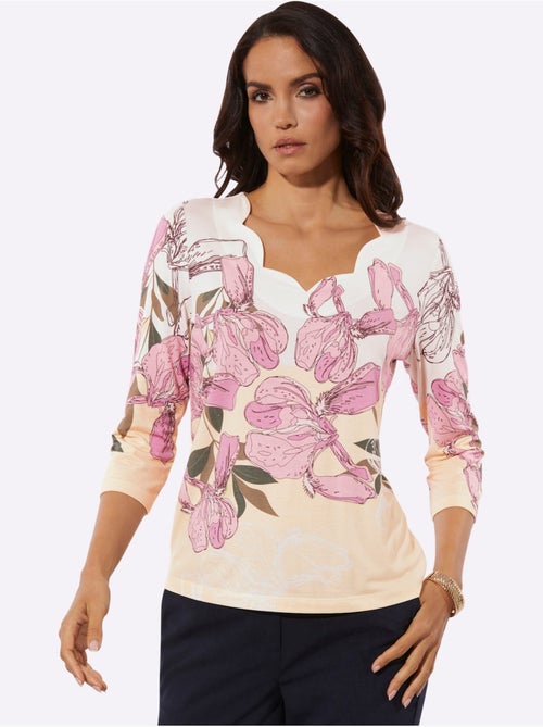 T-shirt à Manches 3/4 Superbe Motif Floral - Taille Standard - Helline - Kiabi T-shirt à Manches 3/4 Superbe Motif Floral - Taille Standard - Helline - Kiabi