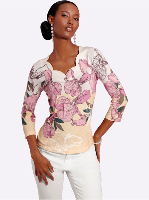 T-shirt à Manches 3/4 Superbe Motif Floral - Taille Standard - Helline - Kiabi T-shirt à Manches 3/4 Superbe Motif Floral - Taille Standard - Helline - Kiabi