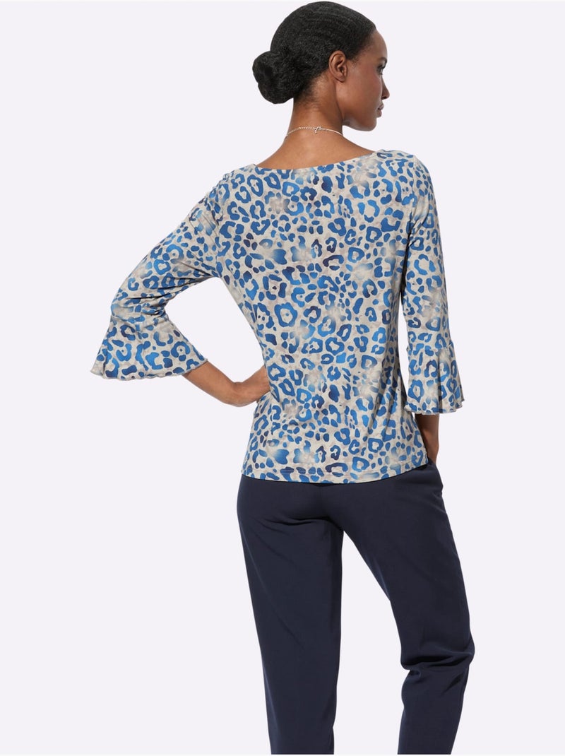 T-shirt à manches 3/4 viscose - taille standard - helline Bleu Beige - Kiabi