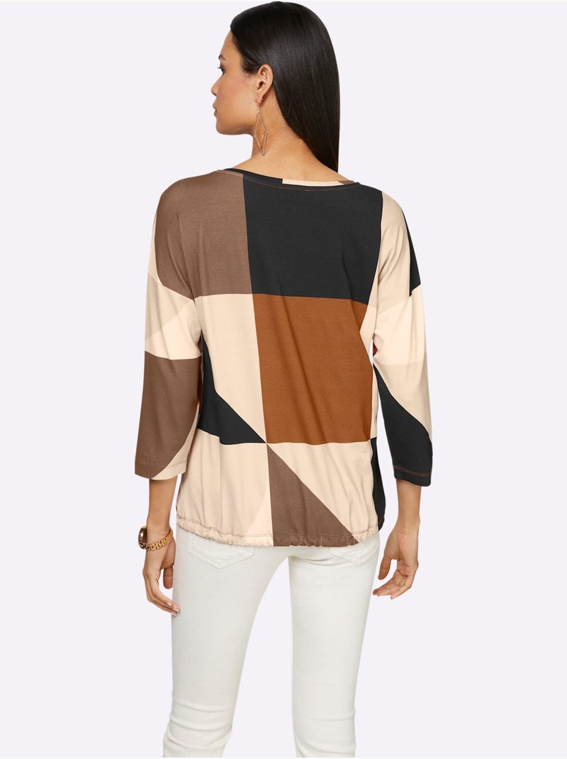 T-shirt à manches 3/4 viscose - taille standard - helline Écru/Jaune - Kiabi