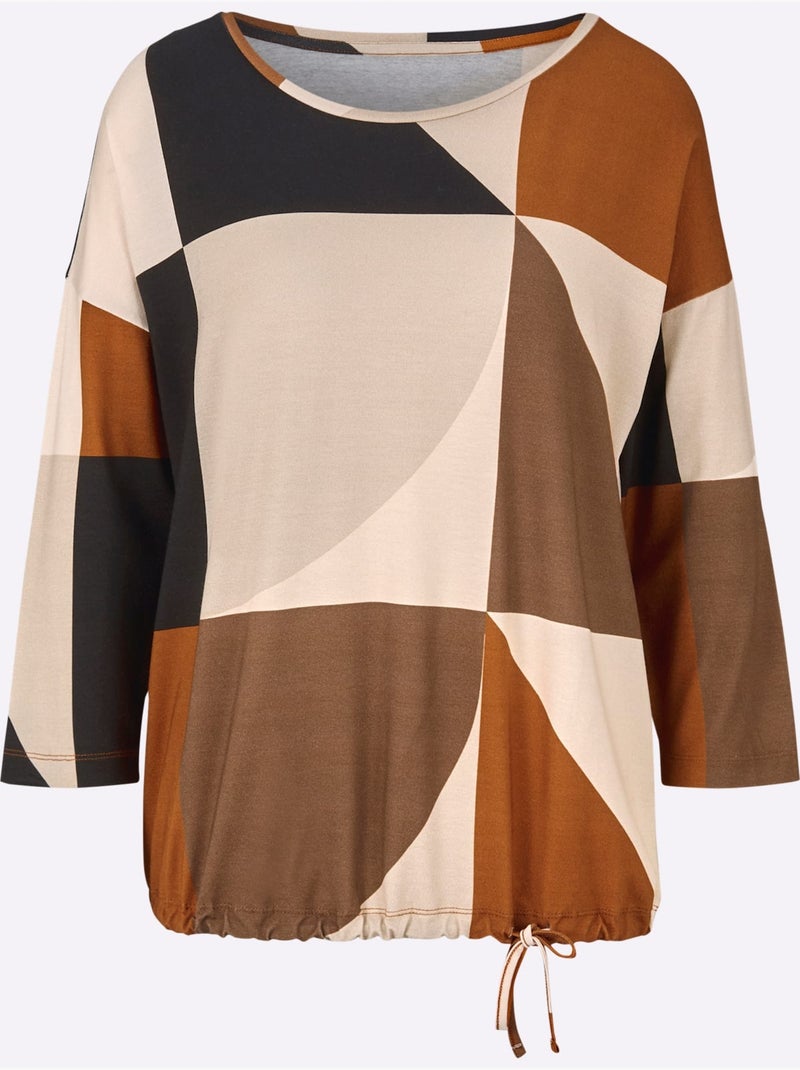 T-shirt à manches 3/4 viscose - taille standard - helline Écru/Jaune - Kiabi