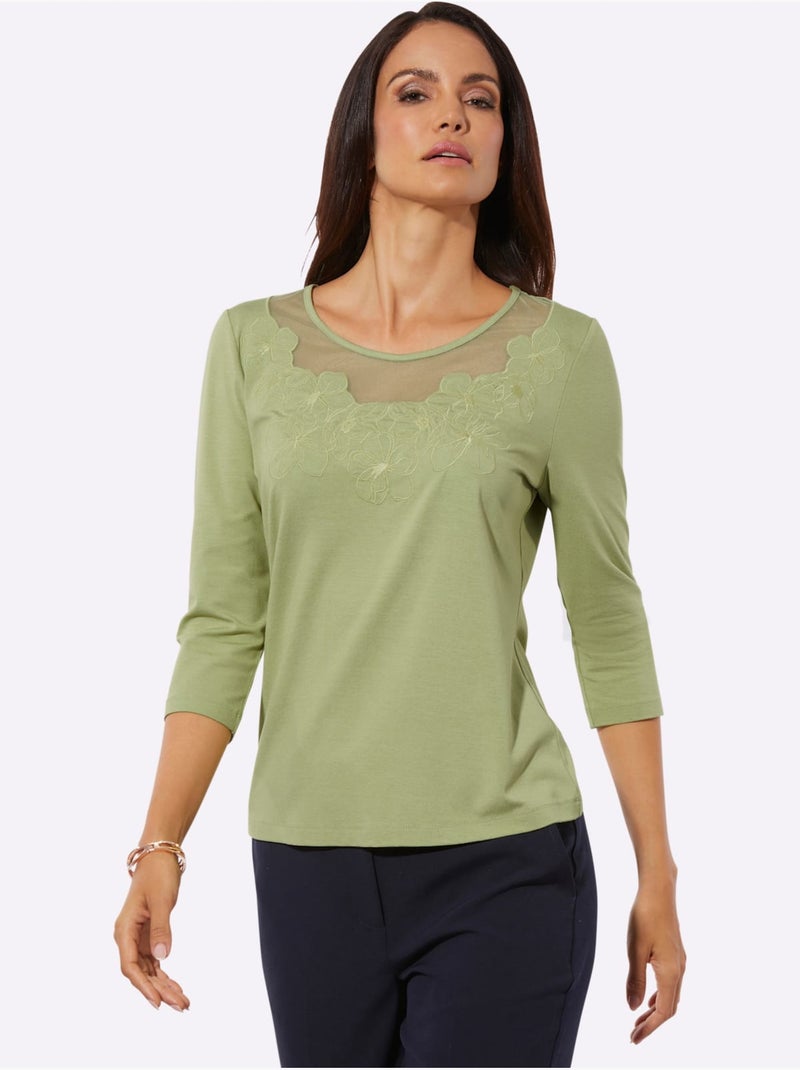 T-shirt à Manches 3/4 Viscose - Taille Standard - Helline Vert tilleul - Kiabi