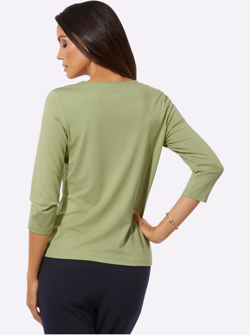 T-shirt à Manches 3/4 Viscose - Taille Standard - Helline Vert tilleul - Kiabi
