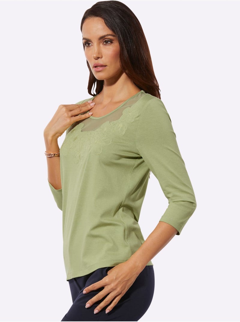 T-shirt à Manches 3/4 Viscose - Taille Standard - Helline Vert tilleul - Kiabi