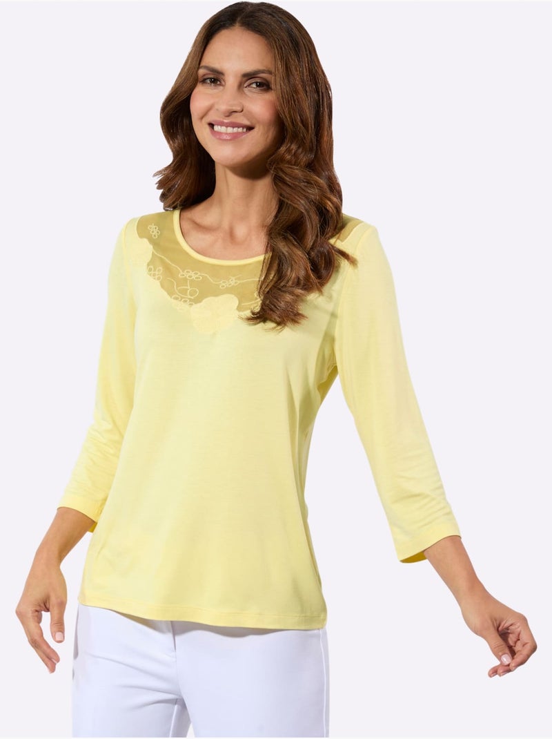 T-shirt à Manches 3/4 Viscose Douce Et Fluide - Taille Standard - Witt Jaune citron - Kiabi
