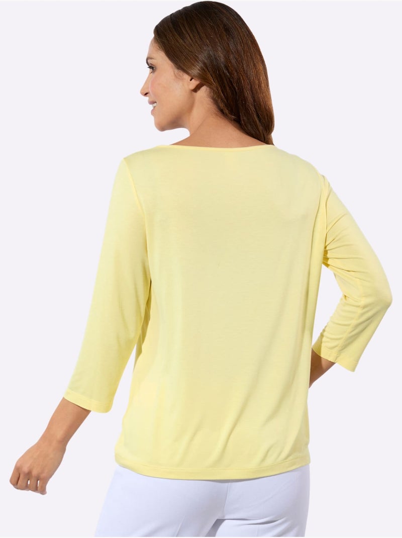 T-shirt à Manches 3/4 Viscose Douce Et Fluide - Taille Standard - Witt Jaune citron - Kiabi
