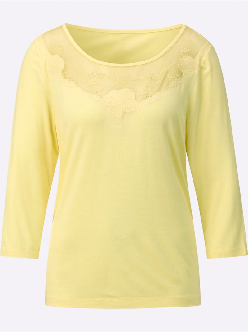 T-shirt à Manches 3/4 Viscose Douce Et Fluide - Taille Standard - Witt Jaune citron - Kiabi