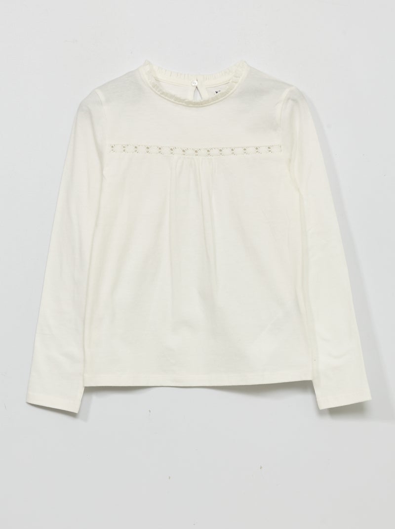 T-shirt à manches avec dentelle blanc - Kiabi