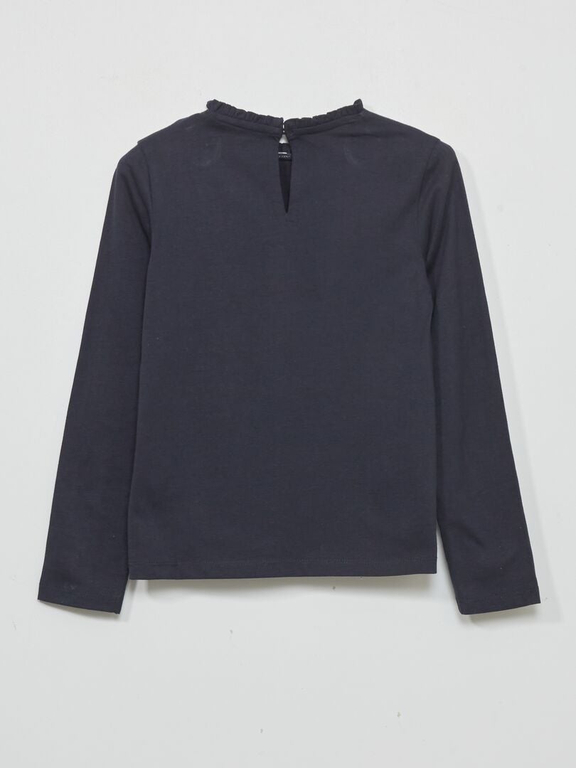 T-shirt à manches avec dentelle bleu marine - Kiabi