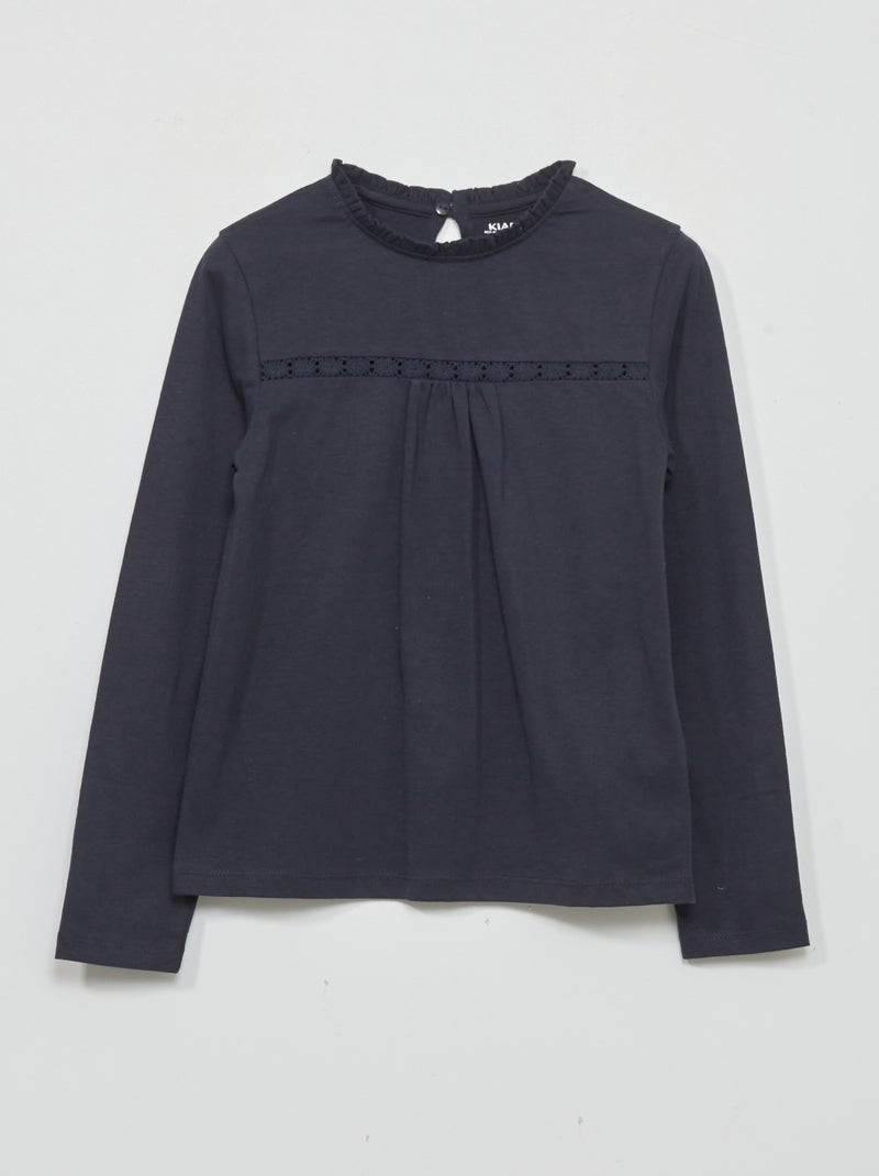 T-shirt à manches avec dentelle bleu marine - Kiabi