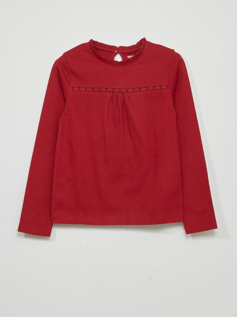 T-shirt à manches avec dentelle Rouge - Kiabi