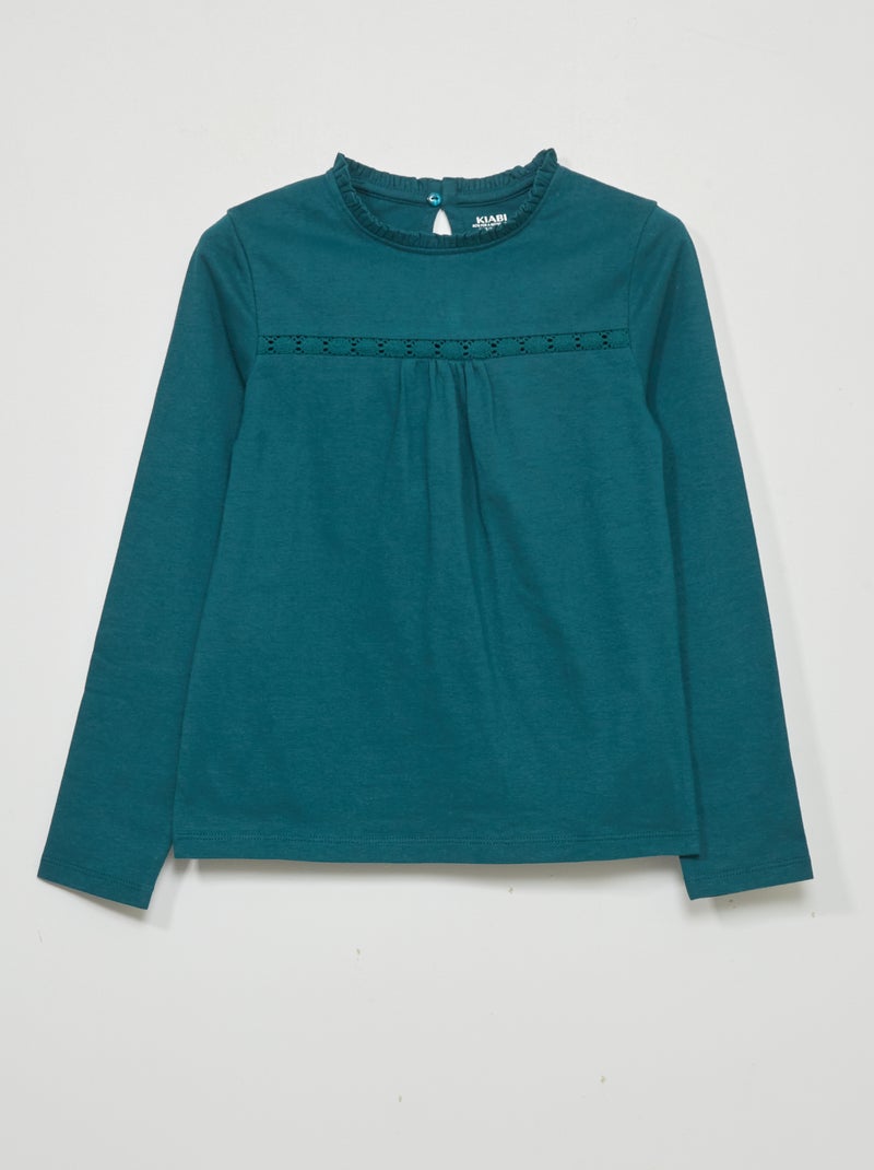 T-shirt à manches avec dentelle vert - Kiabi