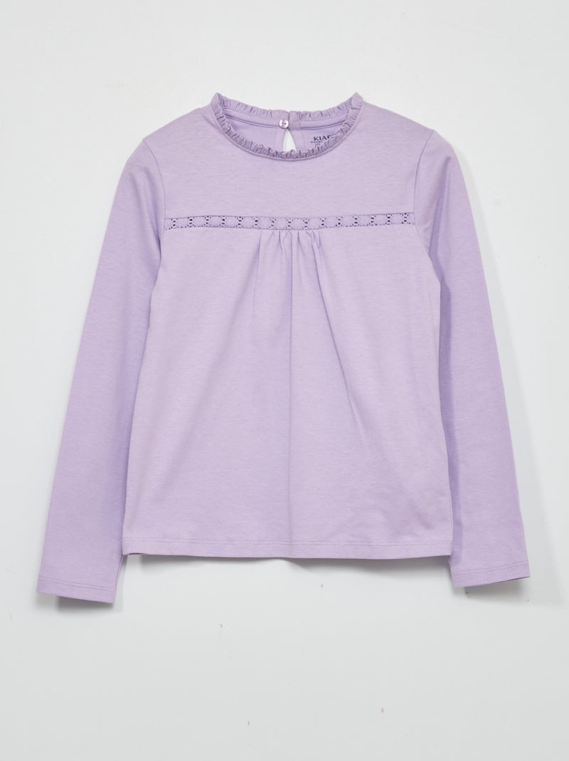 T-shirt à manches avec dentelle Violet - Kiabi