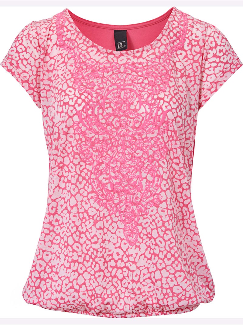 T-shirt à Manches Courtes - Taille Standard - Helline Framboise - Kiabi