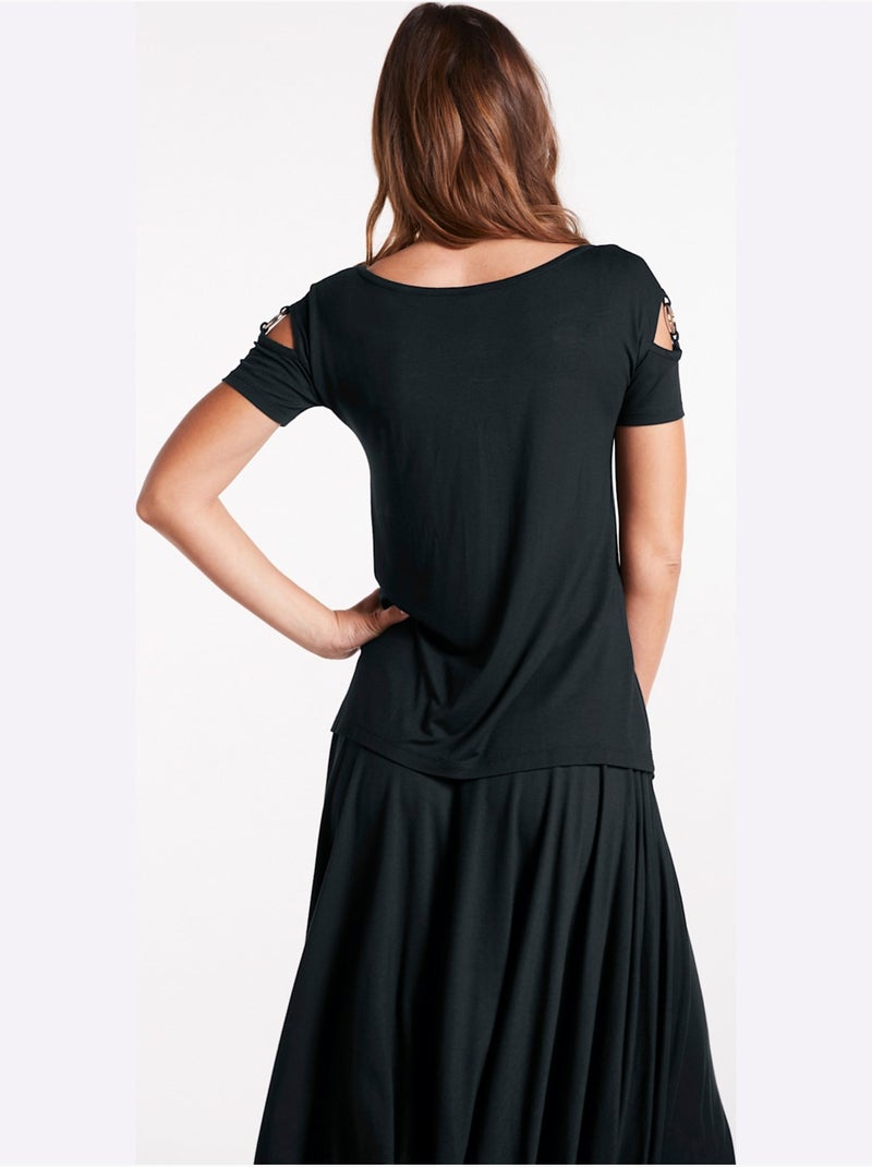 T-shirt à Manches Courtes - Taille Standard - Helline Noir - Kiabi