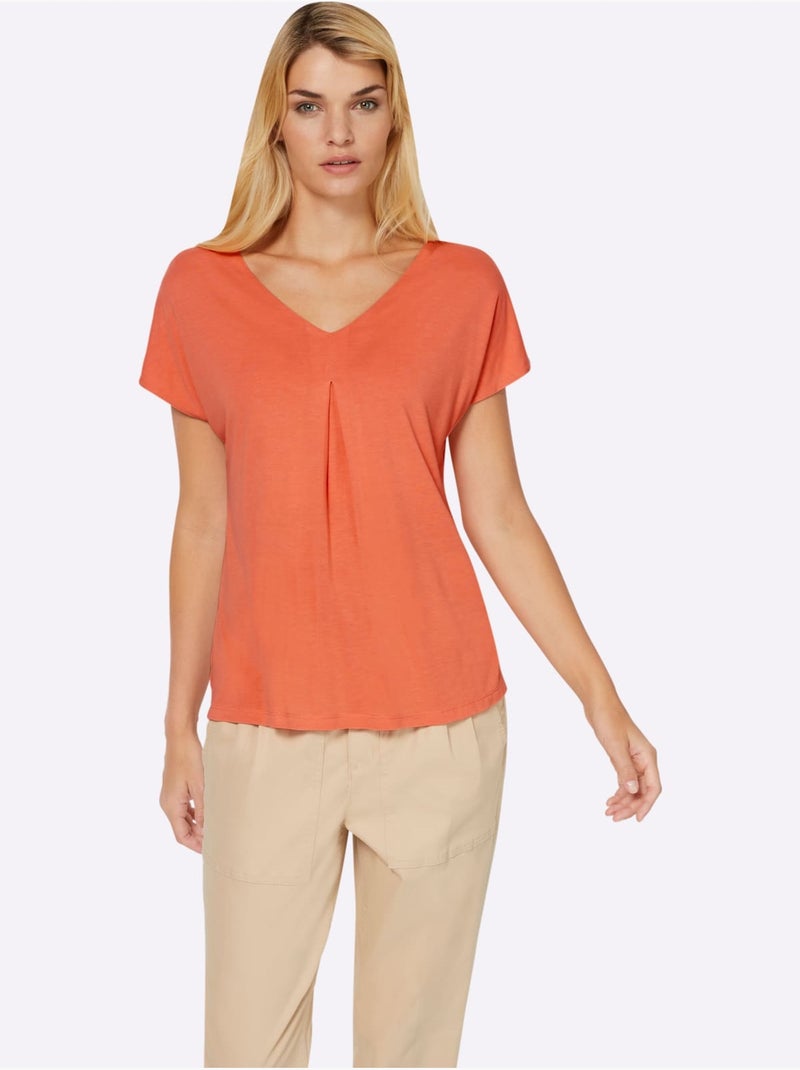 T-shirt à Manches Courtes - Taille Standard - Helline Orange mandarine - Kiabi