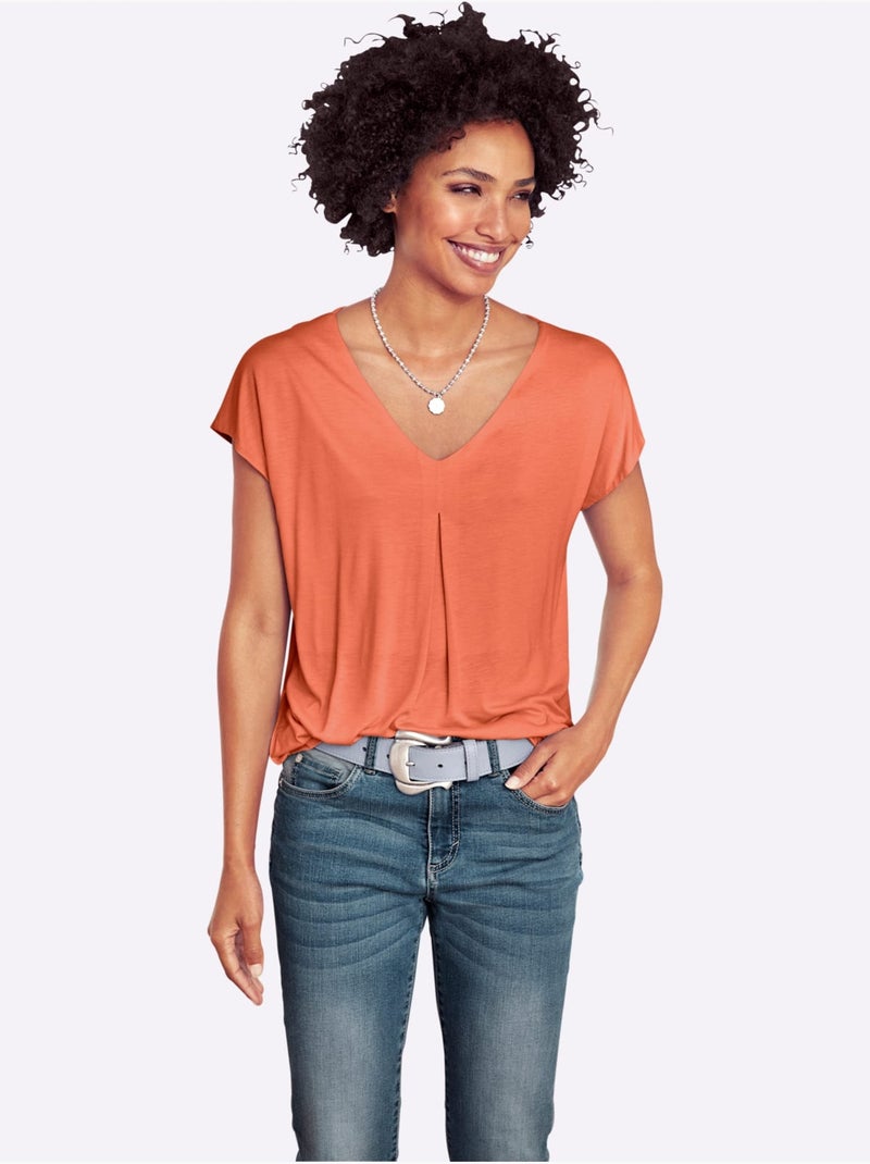 T-shirt à Manches Courtes - Taille Standard - Helline Orange mandarine - Kiabi