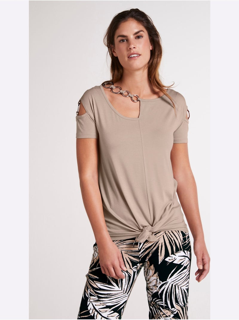 T-shirt à Manches Courtes - Taille Standard - Helline Sable - Kiabi