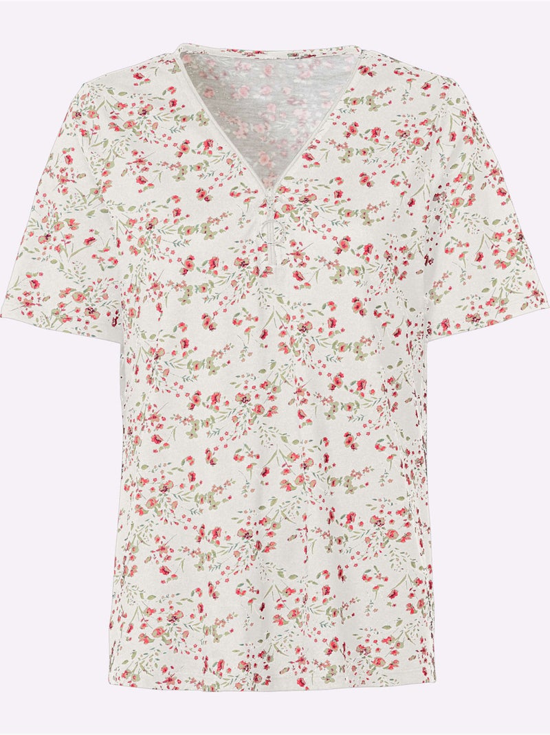 T-shirt à Manches Courtes 50% Coton - Taille Standard - Witt Beige/Rose - Kiabi