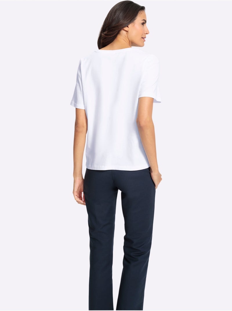 T-shirt à Manches Courtes 50% Coton - Taille Standard - Witt Blanc Rouge - Kiabi