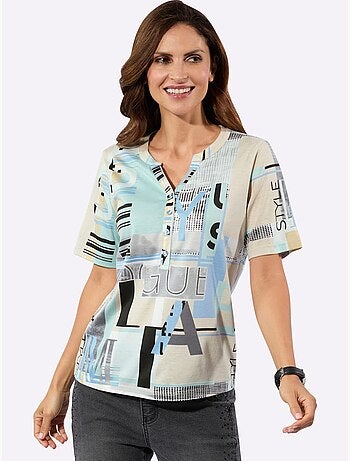 T shirt à manches courtes avec imprimé graphique et lettrage - taille standard - witt