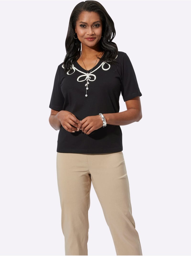 T-shirt à Manches Courtes 50% Coton Et 50% Modal - Taille Standard - Witt Noir Blanc - Kiabi