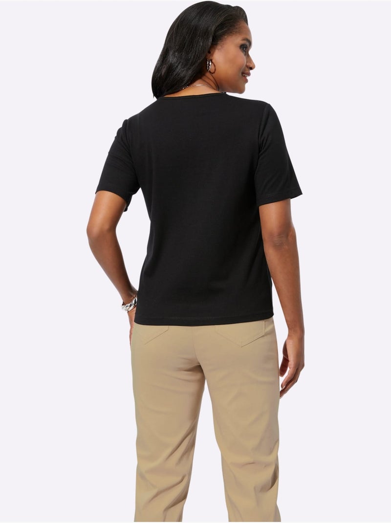 T-shirt à Manches Courtes 50% Coton Et 50% Modal - Taille Standard - Witt Noir Blanc - Kiabi