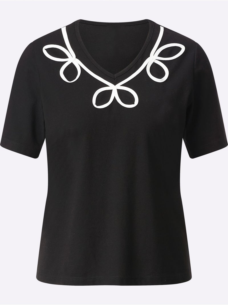 T-shirt à Manches Courtes 50% Coton Et 50% Modal - Taille Standard - Witt Noir Blanc - Kiabi
