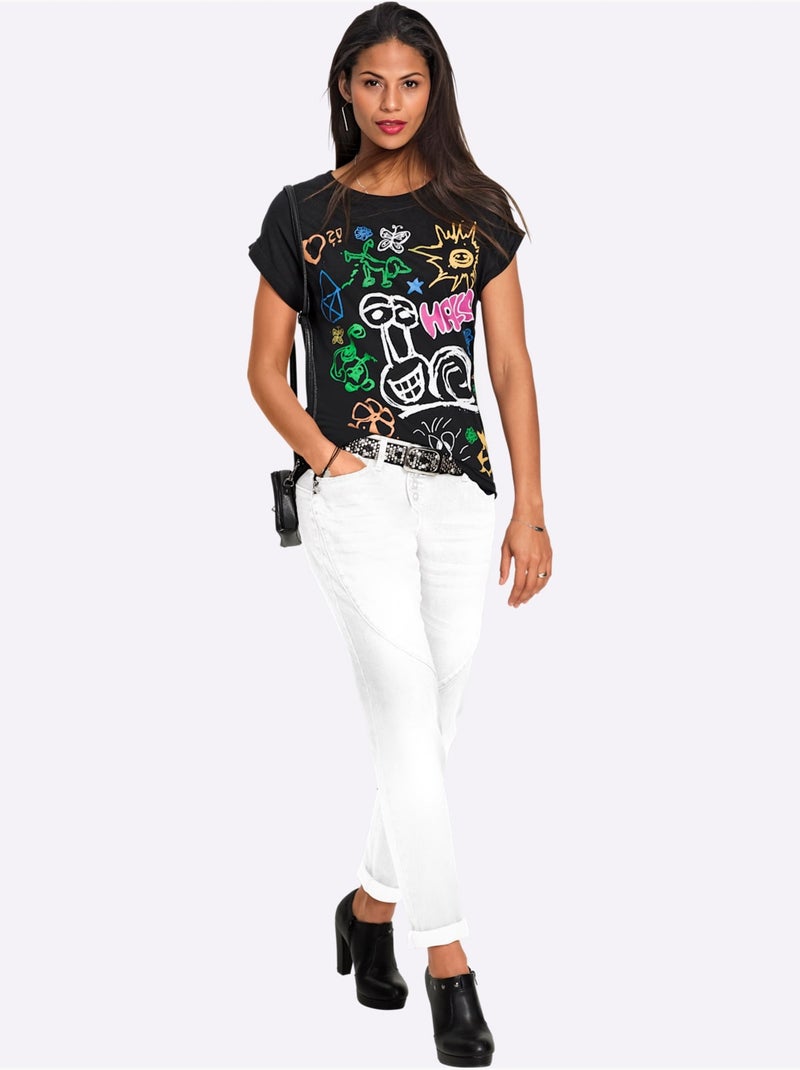 T-shirt à Manches Courtes 50% Coton Et 50% Modal - Taille Standard - Witt Noir Blanc - Kiabi