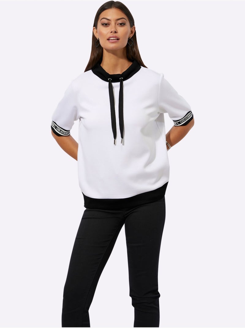 T-shirt à Manches Courtes 50% Modal - Taille Standard - Helline Blanc Noir - Kiabi